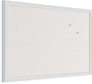 Farmhouse Linen Bulletin Board, 30"X20", White Wood Style Frame, Includes Push P - Picture 1 of 12