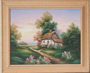 Framed Oil Painting on Canvas, Subject Cottage in Countryside 16" X 20" - Picture 1 of 9