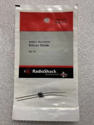 Radio Shack 50V, 1A Micromini Diodos de Silicio IN4001 276-1101 (Pack de 2) - Nuevos. Foto 1 de 4