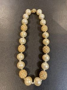 Signed CINER Vintage Pave Rhinestone Faux Pearl Knotted Necklace - Picture 1 of 8