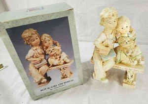 Resin Boy & Girl On A Bench Sitting on a Garden Bench Lincolnshire IOB - Picture 1 of 8