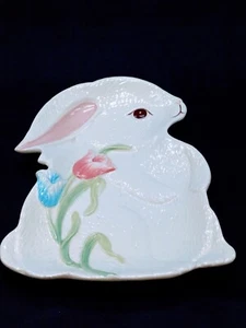 Pier 1 Osterhase Kaninchen Keramik Canape/Schmuckteller weiß & pastell Blumen - Bild 1 von 6