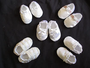 Reborn/Baby Girls/Boys White Satin/Silk Infant Christening Shoes/Booties 0-9M - Picture 1 of 22