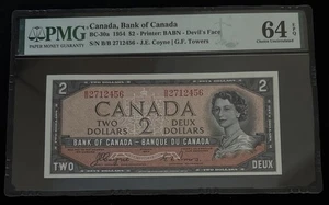 Banco de Canadá 1954 $2 cara del diablo - elección PMG sin circular 64 - Imagen 1 de 3