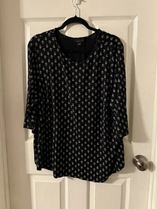 J Jill Wearever Blouse 3/4 Sleeves Black & White 2X 95% Rayon 5% Spandex  - Picture 1 of 4