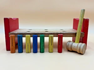 Sandberg Play-tool Bench With Hammer And Pegs Vintage Classic Wood Toy - Picture 1 of 4