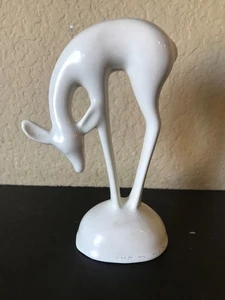 Statuina cervo ceramica MCM Roselane Pasadena vintage al pascolo - anni 50 bianca - Foto 1 di 3
