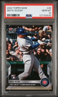SEIYA SUZUKI *  PSA 10  * 2022 TOPPS NOW * MAKES HISTORY *  CUBS ROOKIE CARD #40 - Image 1 of 2
