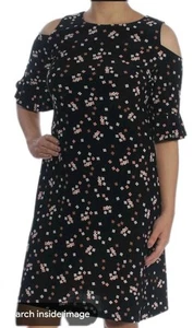 Vestido Tommy Hilfiger Floral Hombro Frío Negro Multicolor Talla 12 Poli Spandex  - Imagen 1 de 8