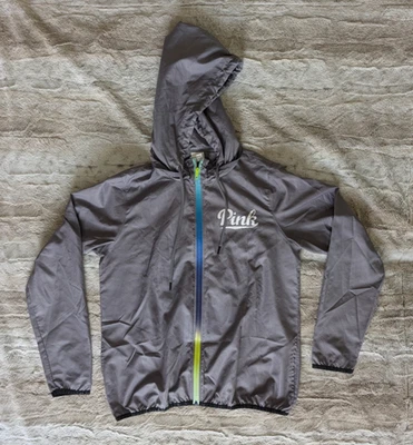Victoria Secret розовый Anorak куртка XS серый омбр полный молнии ветровка с капюшоном - Изображение 1 из 4