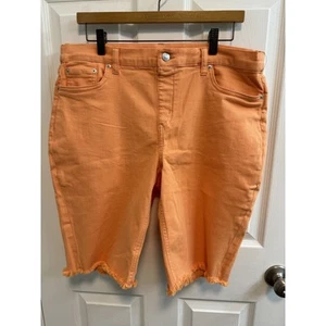 Denim Co Shorts Size 16 Pull on Button 5-Pocket Frayed Legs Orange New A601330 - Picture 1 of 12