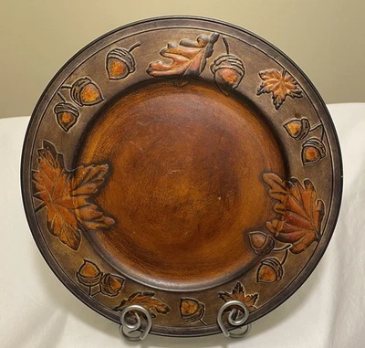 Brown Leaves & Acorns Round CHARGER PLATES Party-Dinner 13” VINTAGE - Image 1 of 4