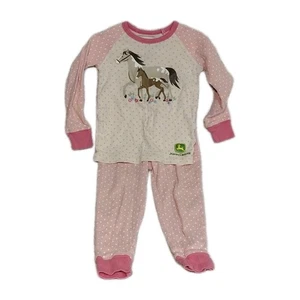 John Deere Girls 3T 2-Piece Pink Polka Dot Horse 100% Cotton Pajamas - Picture 1 of 1
