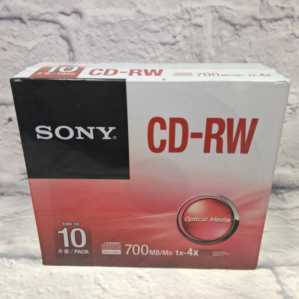 Paquete de 10 CD-RW 80 min. Sony Discos CD en blanco 700 MB 1-4X nuevos sellados Foto 1 de 3