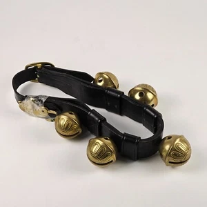 Vintage 5 Brass Sleigh Bells Black Leather Horse Strap - Farm with Hanging Hook - Bild 1 von 10