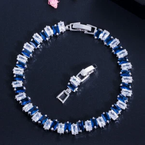 Classic Cubic Zirconia Rectangul Cut Royal Blue Stone Women Daily Party Bracelet - Bild 1 von 17