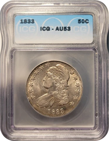 1833 Bust Half Dollar  Almost Uncirculated ICG Certified AU53 with Luster - L@@K Cover