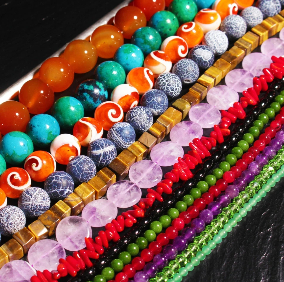 Edelstein Stränge Perlen Schmuck Strang Beads Kugeln Nuggets Perle Steinschatz - Bild 1 von 1