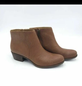 LUCKY BRAND Women's Balexa Brown Leather Booties W/Side Zipper Sz 8 - Picture 1 of 5