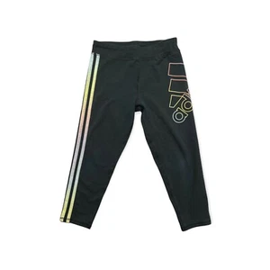 Adidas Girl’s Black Stretch Athletic Pants with Pastel Rainbow Stripes Medium  - Picture 1 of 7