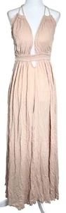 Free People Womens Dress M/L Light Pink Halter Maxi Tassel Tie Back Beachy Boho - Picture 1 of 9