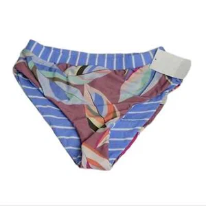 Splendid Bikini Bottom Girls 14 Blue Floral Tropical Reversible White Stripe - Picture 1 of 11