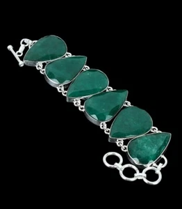 Emerald Silver Bracelet 925 Sterling Silver Bracelet Handmade Emerald Bracelet - Picture 1 of 4