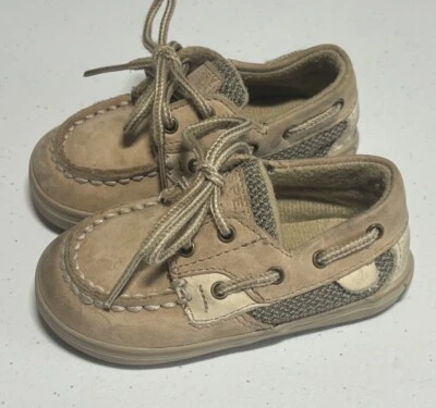 Sperry Top-Sider Bluefish Prewalker Tan Leather Lace-Up Sneakers Infant Size 3 - Image 1 of 4
