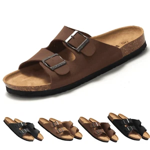 Unisex Cork Footbed Sandal for Womens Flat Slide Sandals Cork Footbed 2 Straps A - Picture 1 of 12