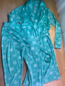 New Girl's SO Robe & PJ Pants ONLY Sz14 Teal Green with Snowflakes--SUPER SOFT!* - Picture 1 of 5