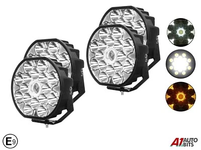 9" Round X4 Full Led Driving Spotlight Spotlamp + Side Light 12V 24V  E-Approved - Image 1 of 4