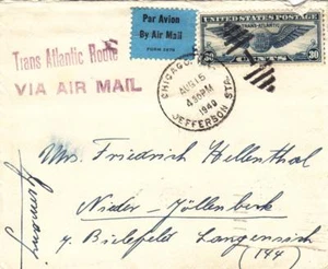 1940, Chicago, EL a Alemania, censurado, ver comentario (C2087) - Imagen 1 de 1