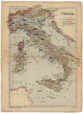 Antique map of Italy, Austria, Hungary and Czechoslovakia. Vega Lithograph