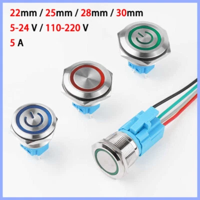 SmartSwitch 5-220V 22-30mm IP67 Metal LED Illuminated ON/OFF POWER Button Switch - Image 1 of 4