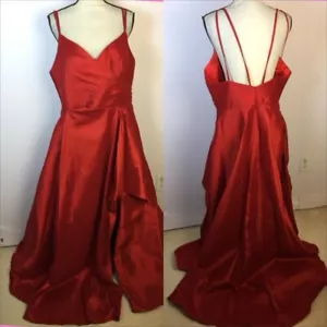 Vestido largo Alyce Paris vestido de graduación talla 18 mujer rojo tafetán cuello en V abertura acolchado - Imagen 1 de 14