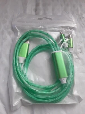 3 in 1 LED Fast Charging Cable Adapter For iPhone Micro USB Type C Charger Cord - Image 1 of 4