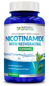 Max Strength Nicotinamide 1200mg with Resveratrol Anti-aging NAD Vitamin B3 - Picture 1 of 4
