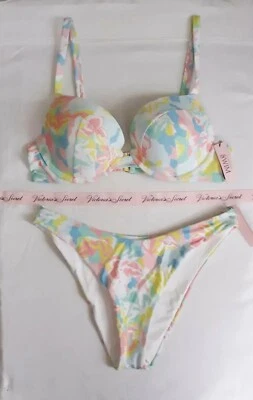 Victorias Secrets Swim 2pc Set 38B Sexy Tee Add 1 Cup Push-up/size L Brazilian - Image 1 of 4