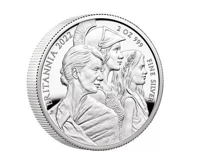 2022 UK 2 oz Silver 5 sterline Britannia Premium Womanhood Proof Coin Royal Mint - Immagine 1 di 4