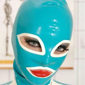 Natural Latex Rubber Hood Open Eyes and Mouth Female Mask Zipper Back Fetish - Picture 1 of 4