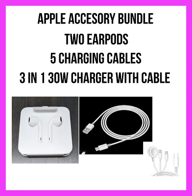 Apple iPhone PAQUETE 30W Cargador Paquete de 5 Cables 2 Auriculares iWatch Lightning *MIRA* Foto 1 de 4