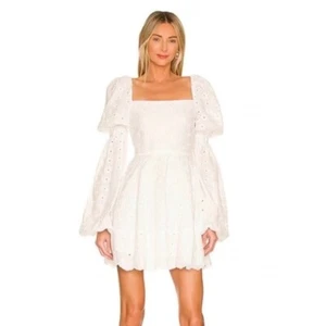 Vestido CAROLINE CONSTAS Wren Blanco Ojales Encaje Novia Boda Mangas Abullonadas Mediano - Imagen 1 de 17