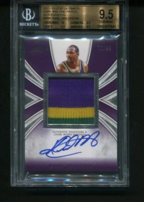 2012-13 Leaf Ultimate Karl Malone Game Worn Patch Auto 76/99 BGS 9.5 Auto 10 - Image 1 of 2