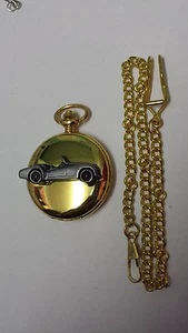 Triumph TR3A Roadster ref269 pewter effect car emblem gold quartz pocket watch - Picture 1 of 1