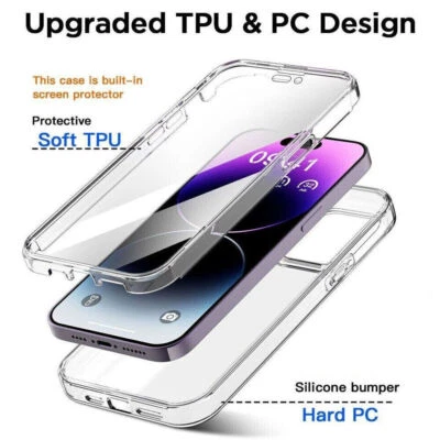 360 Full Body Front + Back Clear Case For iPhone Samsung Xiaomi Redmi Huawei - Image 1 of 4