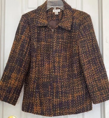 Chaqueta Christopher & Banks Tonos Marrón Mezcla Lana Manga Larga Cremallera Talla Grande Foto 1 de 4