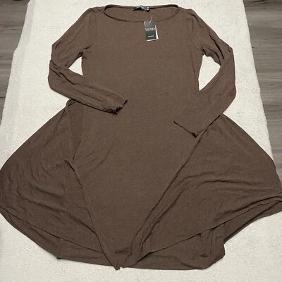Vestido Jersey Ralph Lauren 8 Marrón Viscosa Elastizado Flujo Manga Larga Pullover NUEVO Foto 1 de 4
