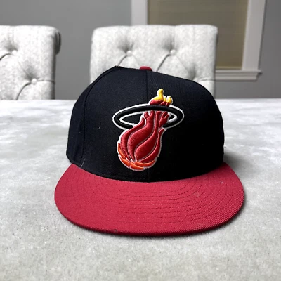 Miami Heat Hat Cap Fitted Mens 7 3/4 Black Red NBA Basketball Mitchell Ness - Image 1 of 4