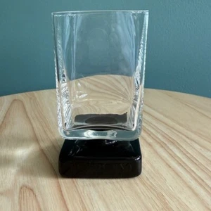 Vintage Disaronno quadratisches Amaretto Glas 4" schwarzer Sockel klar Kristall Logo MCM Frankreich - Bild 1 von 18