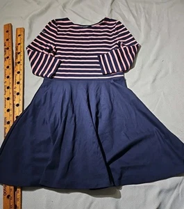 Polo Ralph Lauren Dress Youth Girls XL16 Navy Blue Pink Striped Preppy Midi - Picture 1 of 13